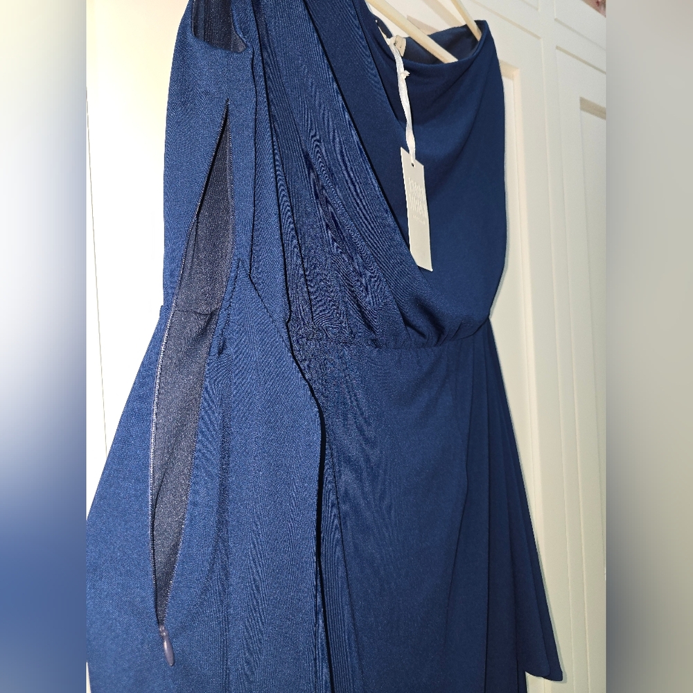 NWT Grace Karin Navy Blue One-Shoulder Faux Wrap Dress – Size Large - Picture 15 of 16